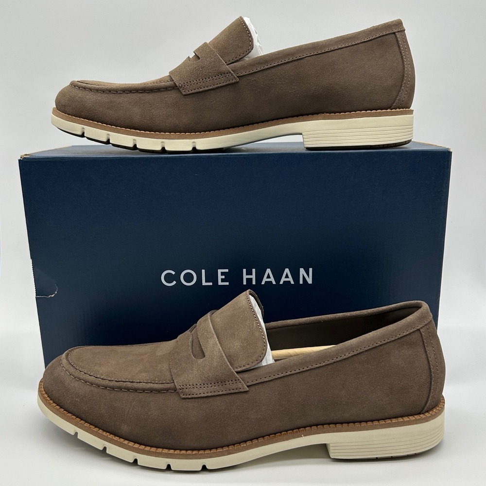 Cole Haan FlexGrand+ Penny Loafers Men 12 Truffle Brown Suede Ivory Shoes C41635